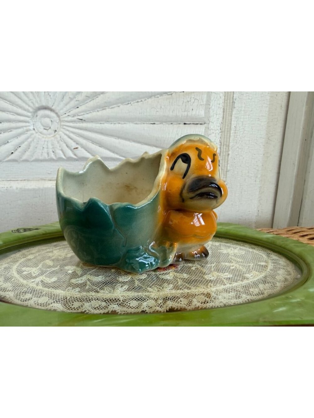 Vintage 50s Shawnee Pottery Anthropomorphic Baby Duck Hatched Egg Planter
